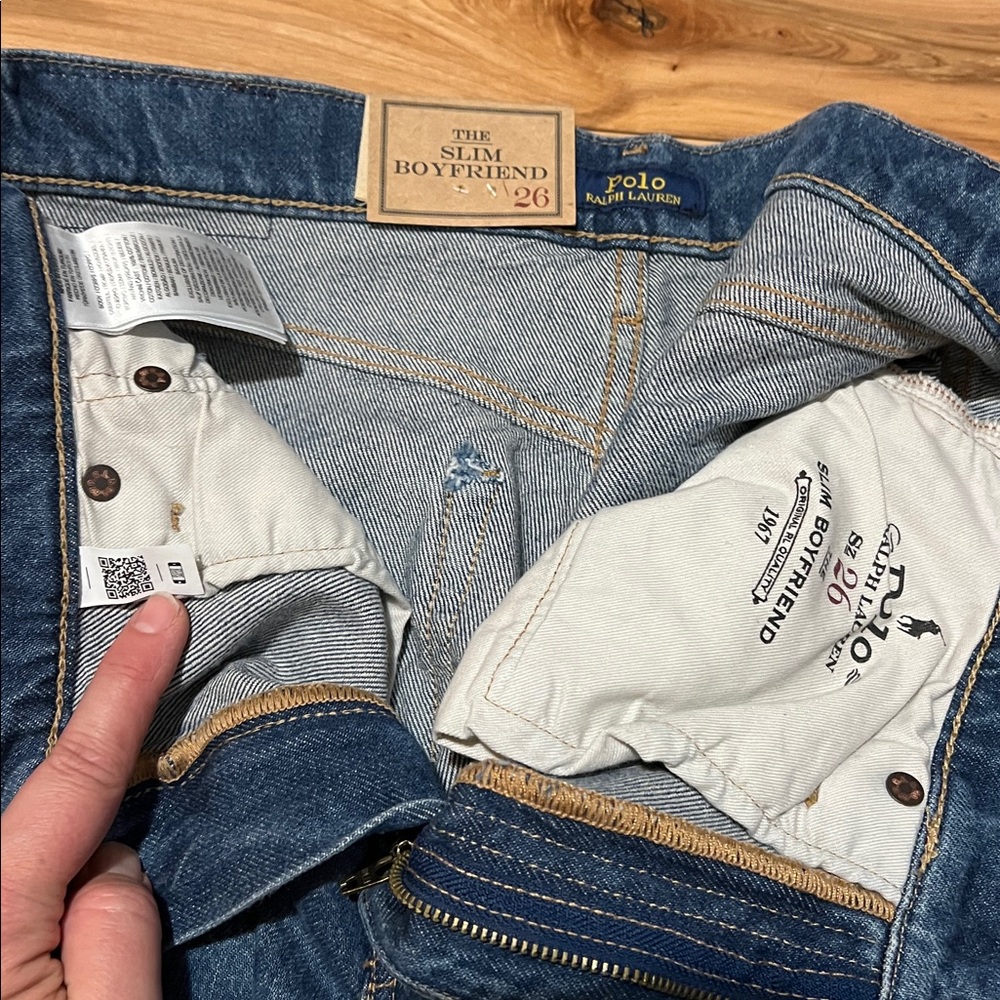 Polo Ralph Lauren Blue Patchwork Boyfriend Jeans-Roped Dyed - Picture 10 of 12